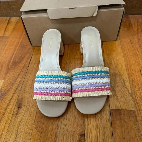 J.Crew Rainbow Raffia Woven mule heels 8 - Picture 4 of 8